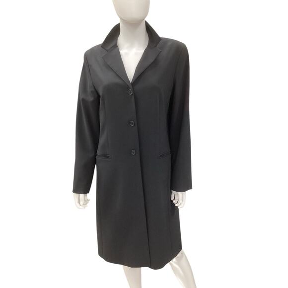 Theory Blazer Women’s Size L Long Polyester Wool Blend Made In USA Classic Black - Picture 1 of 6